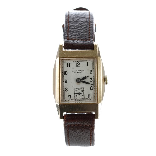 353 - J.W. Benson 9ct rectangular gentleman's wristwatch, Birmingham 1940, signed rectangular silvered dia... 