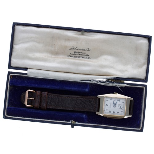 353 - J.W. Benson 9ct rectangular gentleman's wristwatch, Birmingham 1940, signed rectangular silvered dia... 