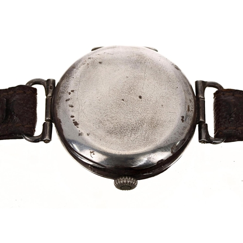 356 - Silver officers trench wristwatch, import hallmarks London 1922, circular enamel dial with Arabic nu... 