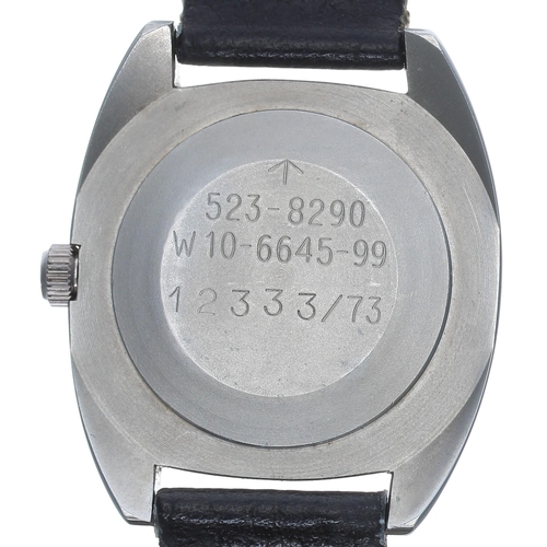 361 - Hamilton British Military Army issue stainless steel wristwatch, circa 1973, black dial with Militar... 