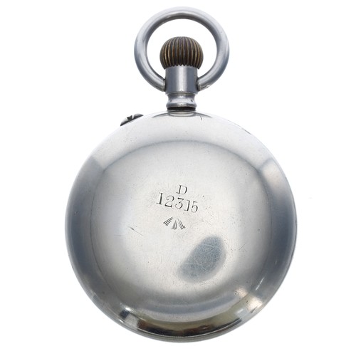 368 - British Military nickel cased lever pocket watch, the movement with Military arrow and stamped 'D381... 