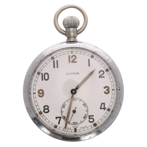 374 - Cyma WWII British Military Army issue nickel cased lever pocket watch, signed REF. 775 15 jewel pate... 