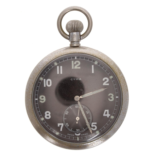 366 - Cyma WWII British Military Army issue nickel cased lever pocket watch, signed REF. 775 15 jewel pate... 