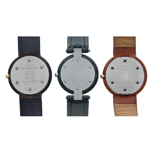 396 - Two Tissot Woodwatch wristwatches, quartz; 32mm (one lacking case screws); together with a Tissot Ro... 