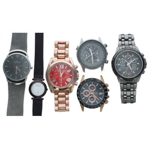 397 - Six quartz wristwatches to include Skagen, Citizen Eco-Drive Skyhawk, Rotary, Rotary Aquaspeed (unte... 