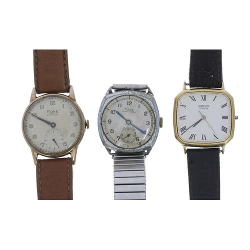 402 - Rone Seventeen 9ct mid-size wristwatch, Birmingham 1952, silvered dial, cal. 1200 17 jewel movement,... 