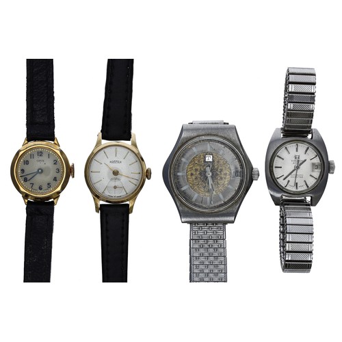 403 - Two Tissot Seastar automatic stainless steel ladies wristwatches; together with am Oris gold plated ... 