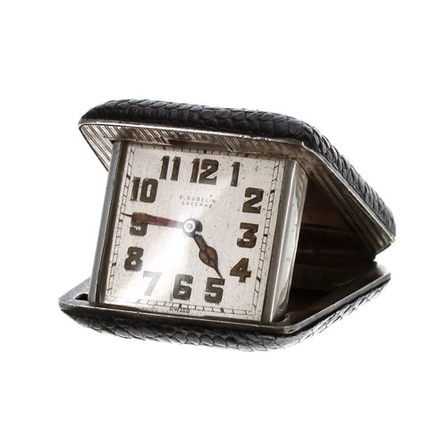 405 - Eterna Watch Co. sterling silver and snakeskin bound travel watch, the square silvered dial branded ... 