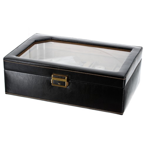 407 - Ten piece watch storage box containing three wristwatches including Skagen, Lacoste, Kered; also som... 