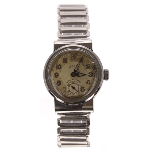 346 - Cyma Watersport mid-size stainless steel wristwatch, circa 1930s, case no. 80xx-21x, circular silver... 