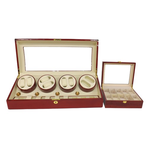 429 - Automatic watch winder display case, glazed hinged lid and cream interior with four bi-directional w... 