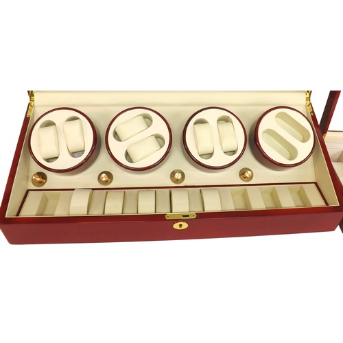 429 - Automatic watch winder display case, glazed hinged lid and cream interior with four bi-directional w... 