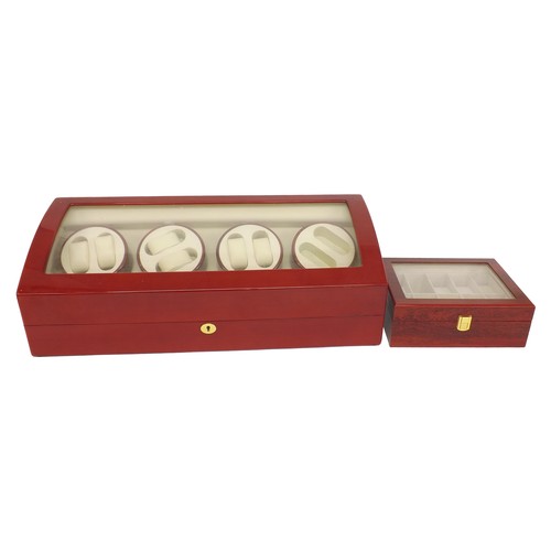 429 - Automatic watch winder display case, glazed hinged lid and cream interior with four bi-directional w... 