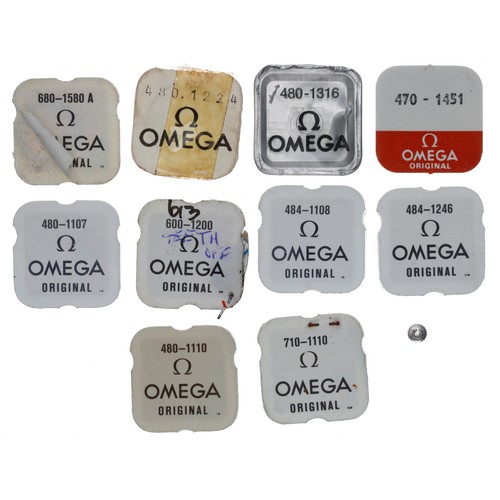 458 - Omega - Selection of Omega wristwatch parts to include part no's. 470-1451, 484-1246, 680-1580A, 600... 