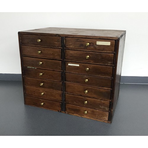 926 - Fourteen drawer wooden chest containing a quantity of assorted watch makers tools and parts/spares t... 