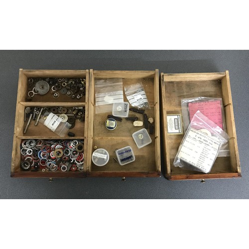 926 - Fourteen drawer wooden chest containing a quantity of assorted watch makers tools and parts/spares t... 