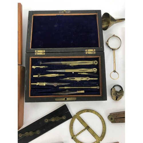 929 - Two cased sets of antique writing/drawing instruments; together with a cased set of plier tools and ... 