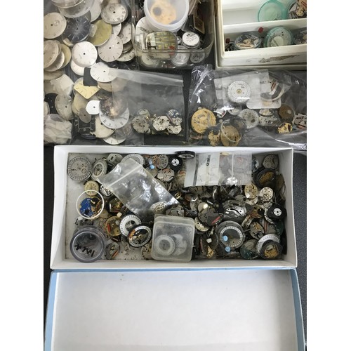 493 - Large quantity of quartz wristwatch movements; together with a quantity of wristwatch dials, wristwa... 