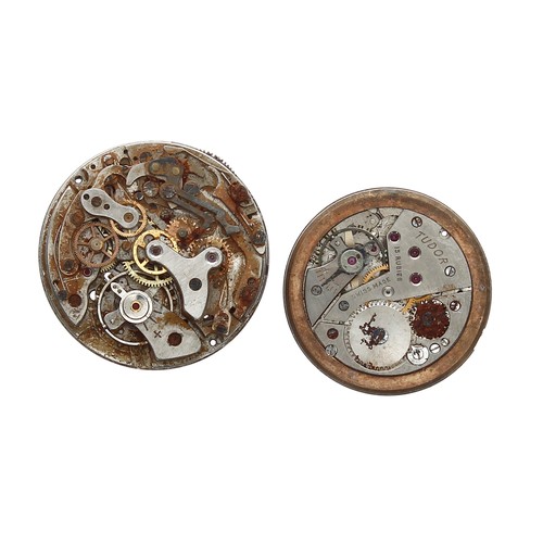 497 - Tudor 15 jewel wristwatch movement for repair; together with a chronograph wristwatch movement for r... 