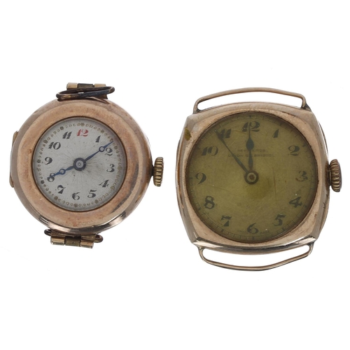 420 - Moeris 9ct wire-lug lady's wristwatch for repair, import hallmarks London 1925, 17.1gm, 27mm; togeth... 