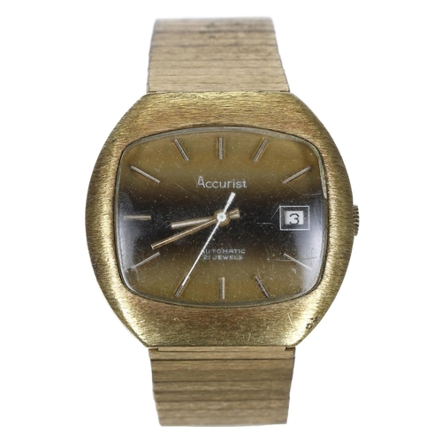 426 - Accurist automatic gold plated and stainless steel gentleman's wristwatch, two tone dial, 21 jewel, ... 