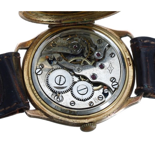 351 - 9ct mid-size wire-lug gentleman's wristwatch, import hallmarks Glasgow (possibly 1927), circular dia... 