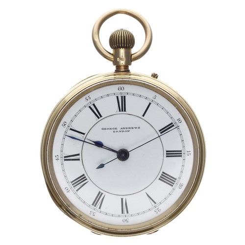 622 - Victorian 18ct centre seconds lever pocket watch, London 1869, three quarter plate gilt frosted move... 