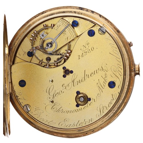 622 - Victorian 18ct centre seconds lever pocket watch, London 1869, three quarter plate gilt frosted move... 