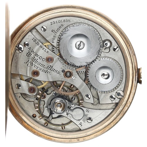 517 - American Waltham 'Riverside' 9ct lever pocket watch, circa 1919, serial no. 23101885, signed 19 jewe... 