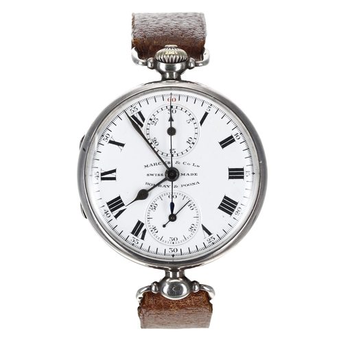 357 - Interesting Swiss Monopusher Chronograph silver trench gentleman's wristwatch retailed by Marcks &am... 