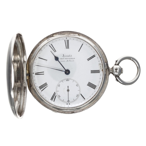 590 - Arnold/Charles Frodsham silver half hunter lever pocket watch, London 1852, three-quarter plate move... 