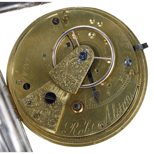 615 - Victorian silver fusee lever pocket watch, Chester 1872, the movement signed Robt Alston, Dunfermlin... 