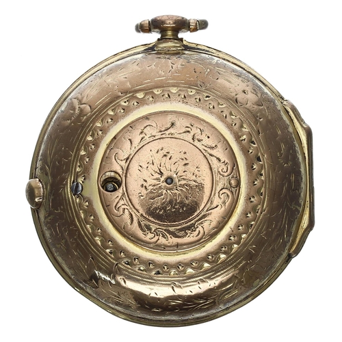 683 - English 18th century gilt metal verge pocket watch, the fusee movement signed Geo. Lindsay, Ser.t to... 