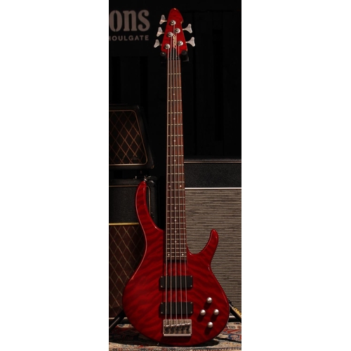 515 - Peavey International Series Grind five string bass guitar, quilted red finish (imperfections)... 