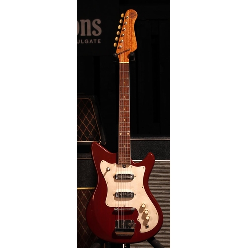517 - 1960s Top Twenty electric guitar, made in Japan; Body: dark red finish, light buckle scratches and f... 