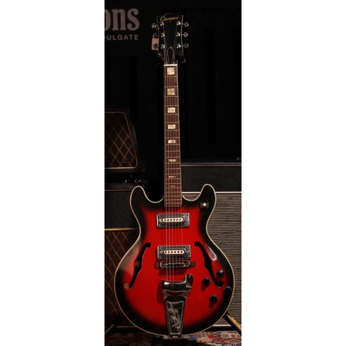 520 - 1970s Columbus hollow body electric guitar, made in Japan; Body: red burst finish with scratches and... 