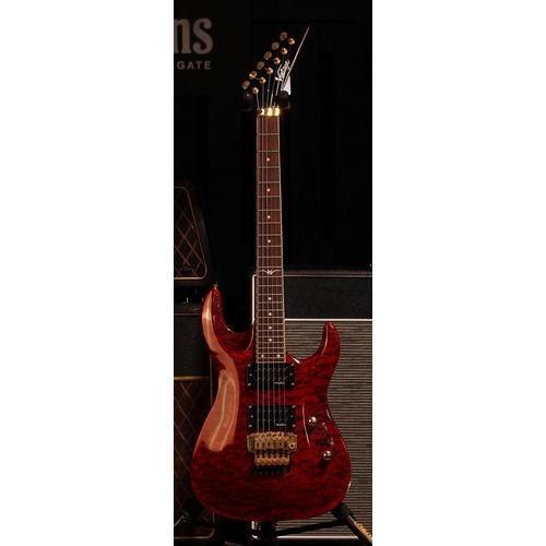 524 - JHS Vintage Super Strat electric guitar; Body: blood red quilted maple top, light buckle marks and o... 