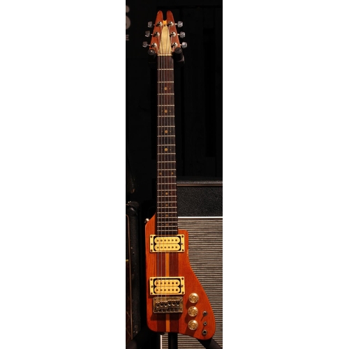 530 - 1980s Kay K-45 electric travel guitar; Body: natural finish, knocks and scrapes, missing control cav... 