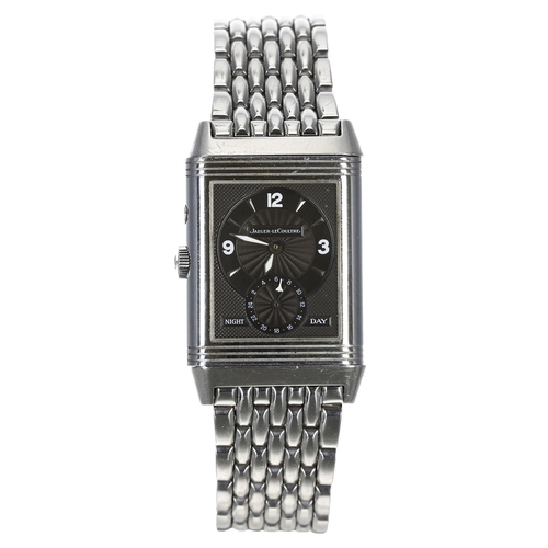 224 - Jaeger-LeCoultre Reverso Duo Night & Day stainless steel gentleman's wristwatch, reference no. 2... 