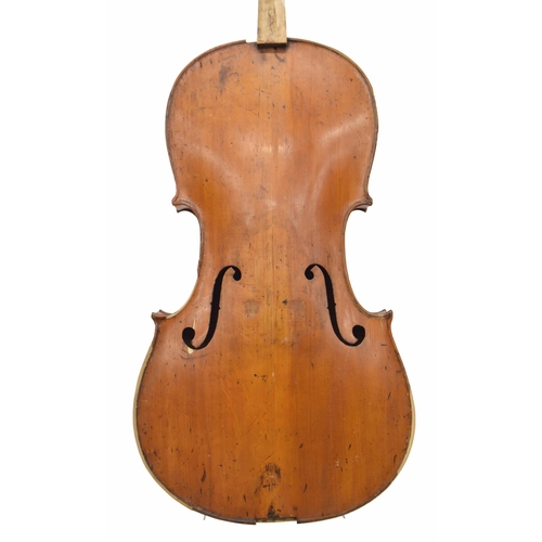 2506 - 19th century violoncello, partially restored and with new replacement rib to the upper bass side bou... 