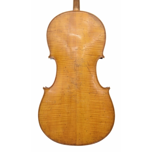 2506 - 19th century violoncello, partially restored and with new replacement rib to the upper bass side bou... 