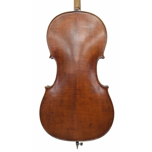 2508 - Early 20th century violoncello in need of restoration to the table, with bass bar and sound post cra... 