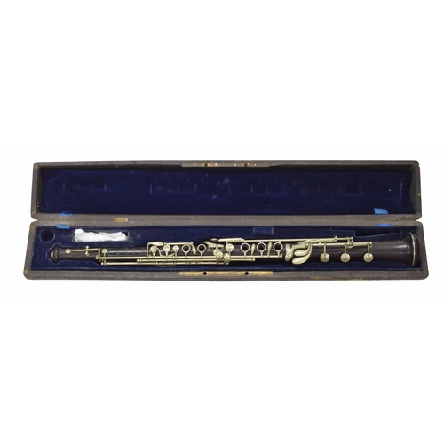 1801 - African blackwood Boehm system oboe with maillechort (nickel-silver) keywork, signed (lyre) Buffet, ... 