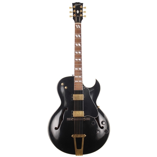 89 - 1991 Gibson ES-175 electric guitar, made in USA; Body: black finish, light checking throughout, nitr... 