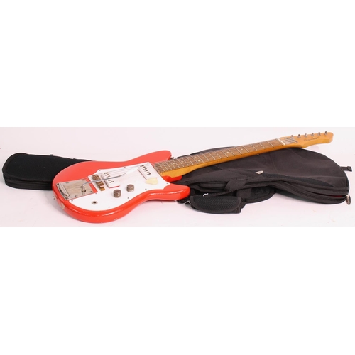 186 - 1960s Futurama II electric guitar, made in Czechoslovakia; Body: red finish, lacquer checking, finis... 