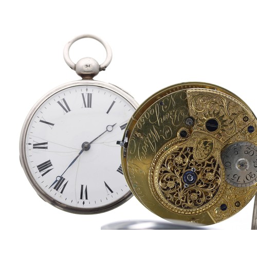 560 - George IV English silver cylinder pocket watch, London 1821, the movement signed Benj'M Wilson, Lond... 