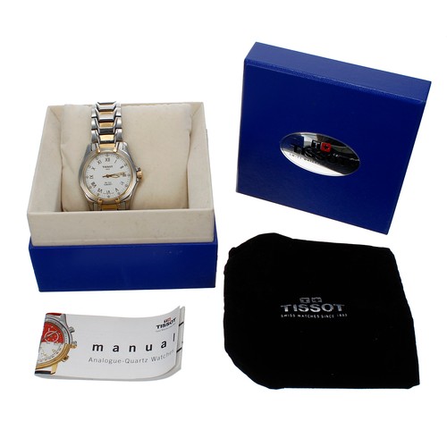 200 - Tissot PR 100 bicolour gentleman's wristwatch, reference no. P660/760, white dial, Tissot bracelet w... 