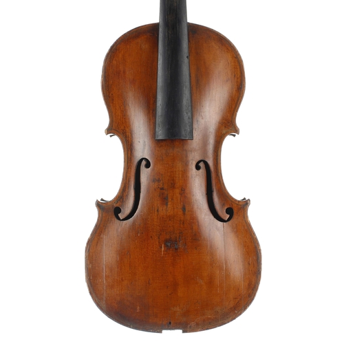 2401 - 19th century violin in need of restoration, unlabelled, 14 1/2