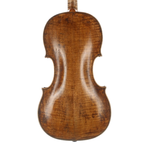 2403 - 18th century German violin labelled Ioan.Carol.Kloz, Mittenwald, An.17**, the two piece back of fain... 