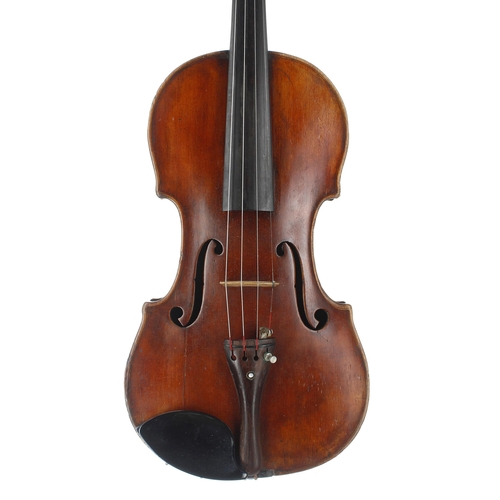 2409 - Interesting violin circa 1830, possible Bohemian, unlabelled, the one piece back of faint fine curl ... 